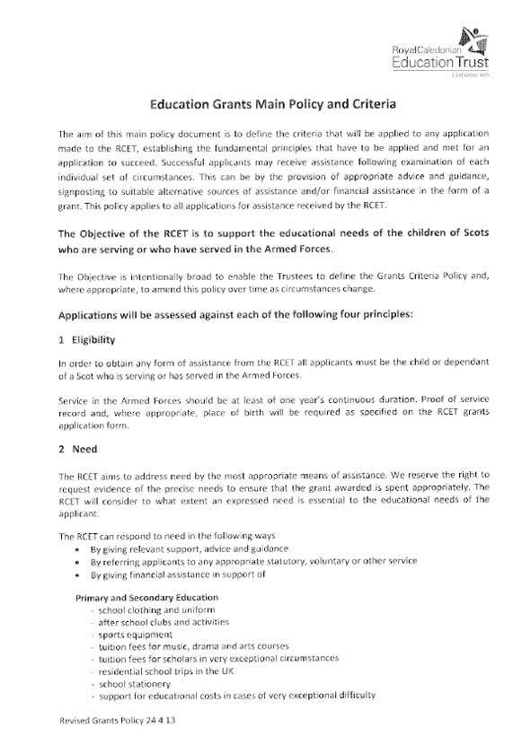 Click here to download Education Grants Main Policy and Criteria