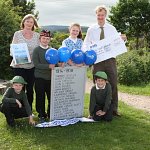 Pictured LtoR: Daniel Petrie [kneeling], RCET Education Programme Officer Mrs Moira Leslie, Conor Bowie, Annie Nicol, Mosstowie Head Teacher Mr Garry Forgie, Ellis Grierson [kneeling]
